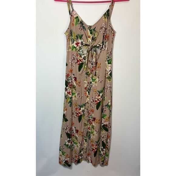 Body Glove Women's Floral Pinstriped Button Down Midi Dress Pink Size Large - Picture 1 of 7